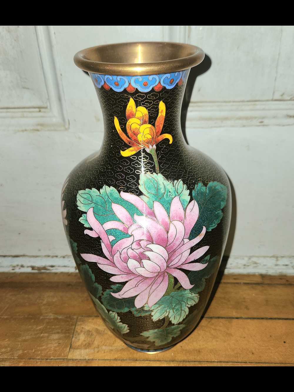A Vintage Chinese Brass Metalware Cloisonné Enamel 12 Inch Vase
